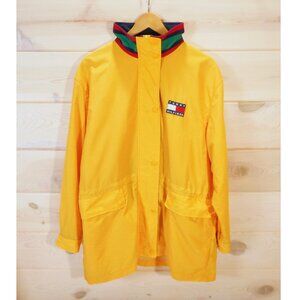 Vintage Tommy Hilfiger Jacket Size L Yellow Flag Packable Hood Sailing 90s Y2K
